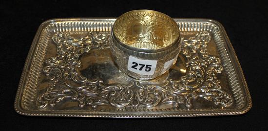 Silver tray and a Victorian mug